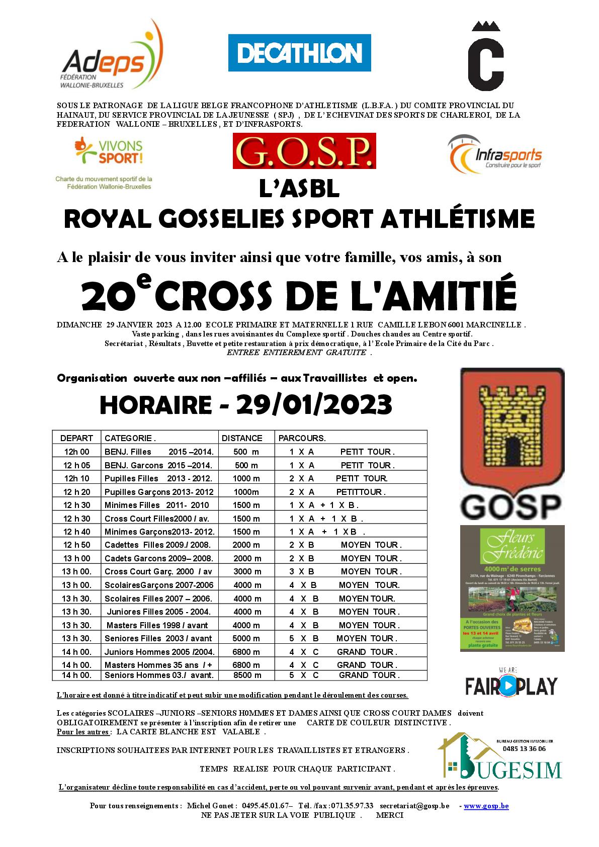 Horaire du cross du GOSP