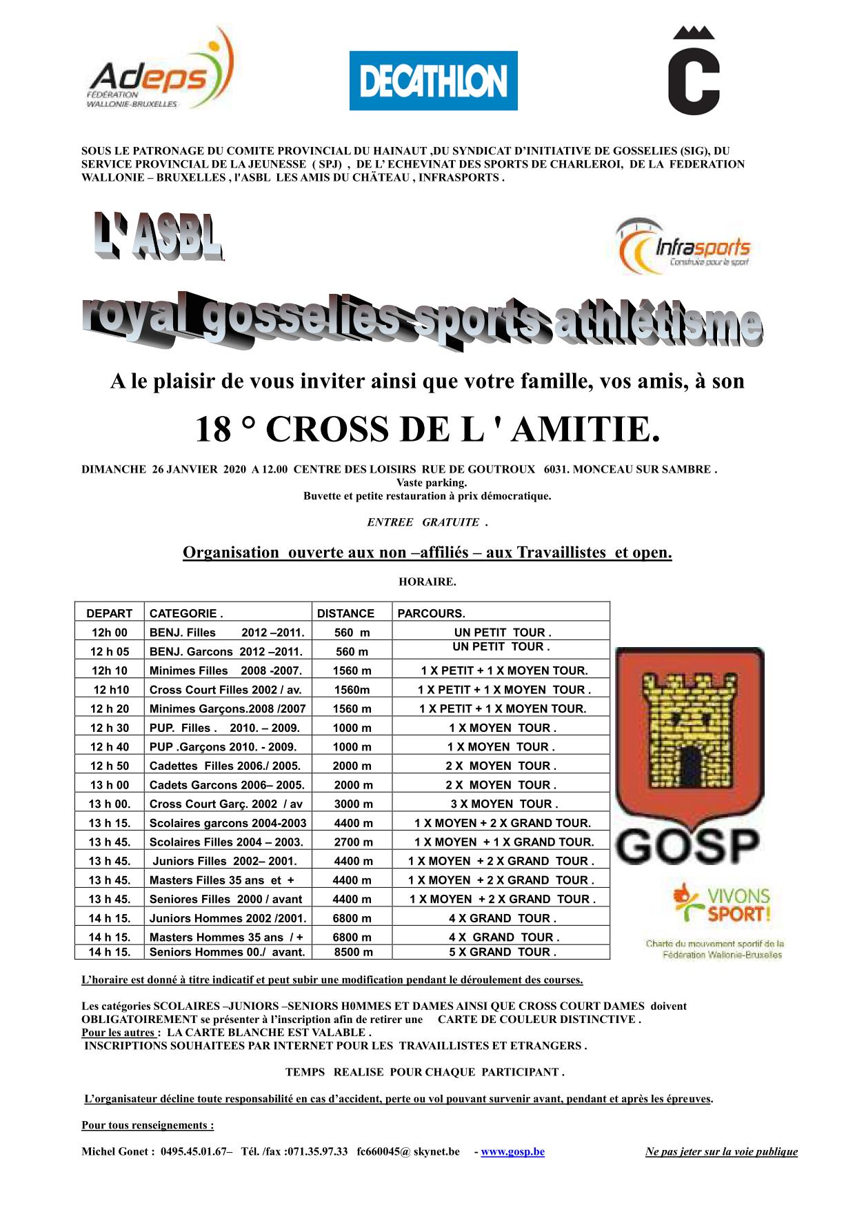 Horaire du cross de Gosselies